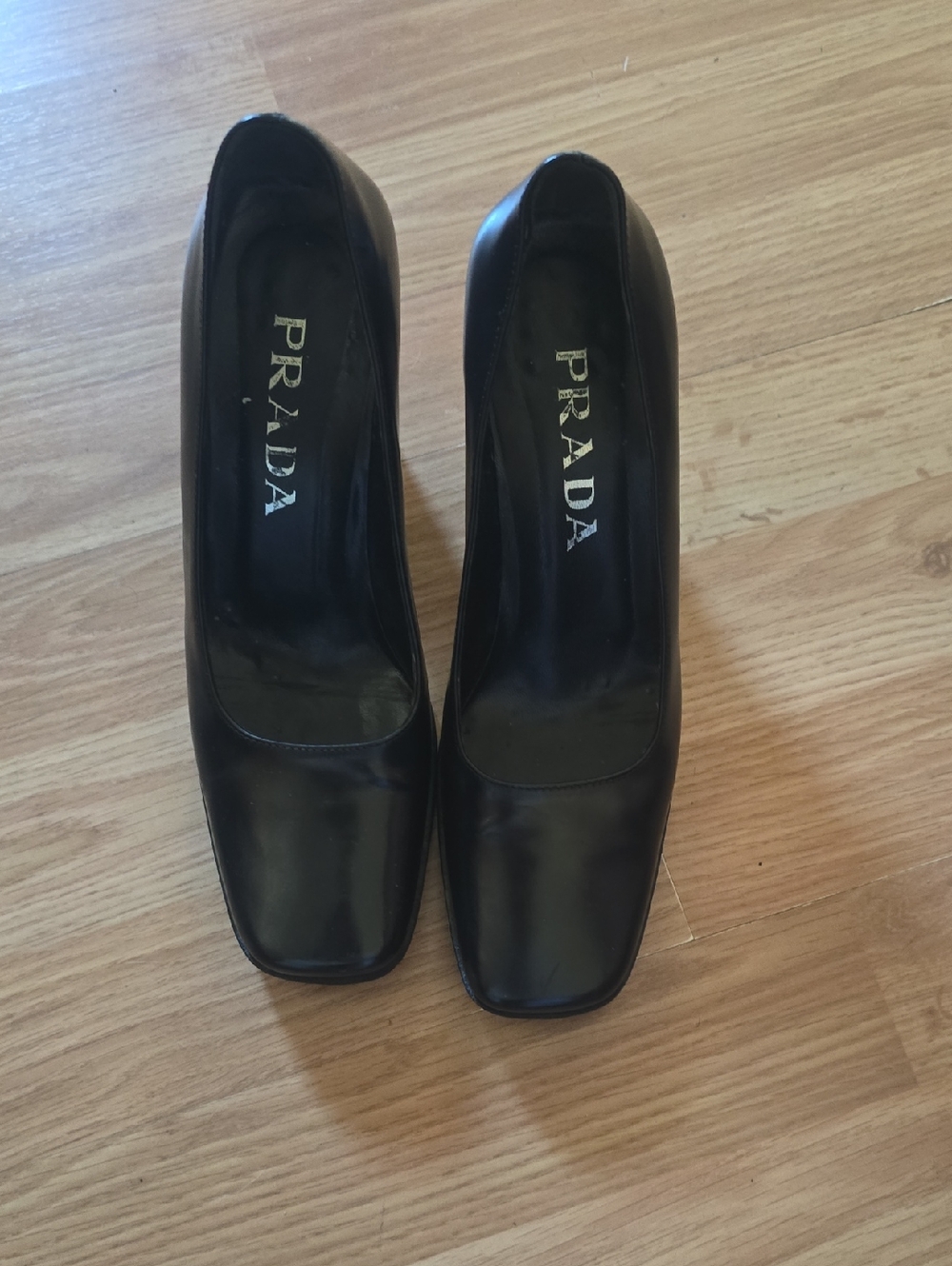 Prada Black Leather Square-Toe Heels